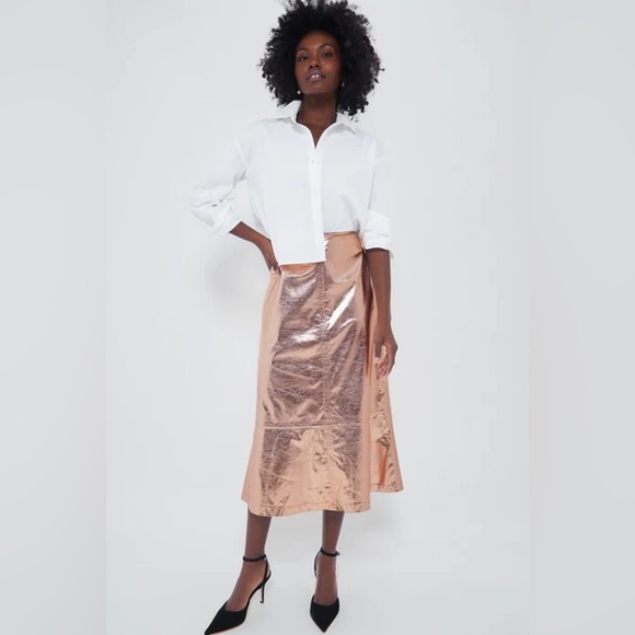 Tuckernuck x India Hicks London Skirt Size 4 NWT Gold Metallic Foil A-Line Midi - Picture 12 of 13
